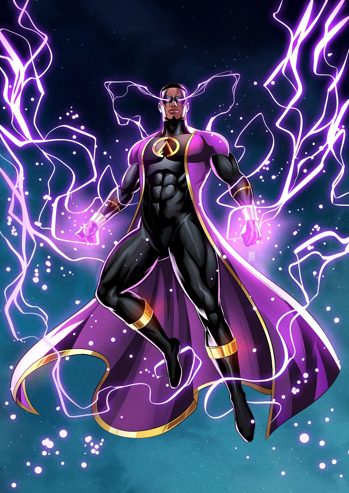 Apex aloft, wreathed in violet lightning