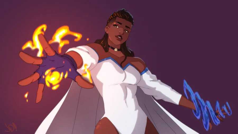 Aspect, fire cupped in her hands